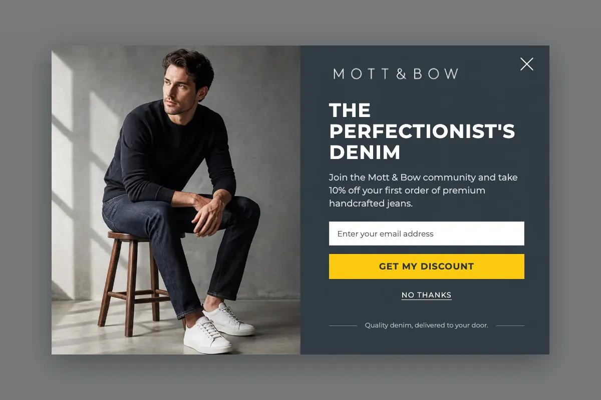 A listaépítő popup, amelyet az ügynök a mottandbow.com számára készített