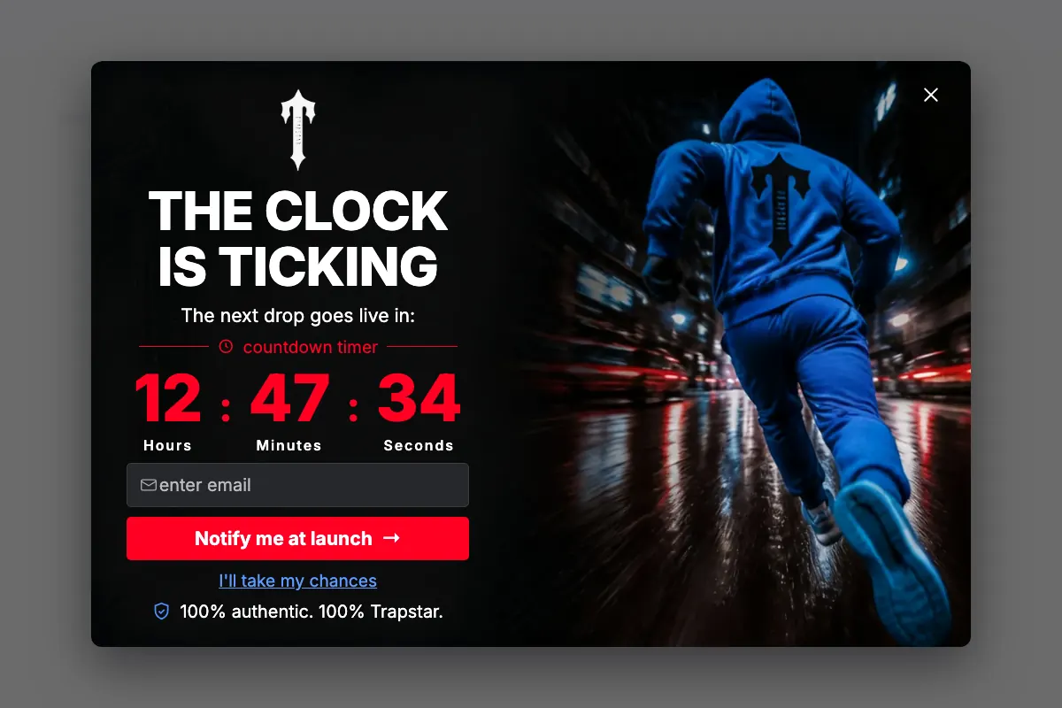 Az ügynök által az uk.trapstarlondon.com-nak készített szezonális popup, élő visszaszámlálóval